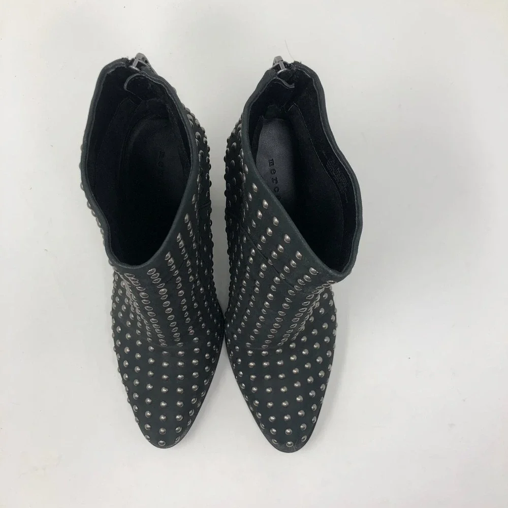 Mercer Edit Black Leather Full Monty Studded Booties Womens 6.5 Almond Toe 4